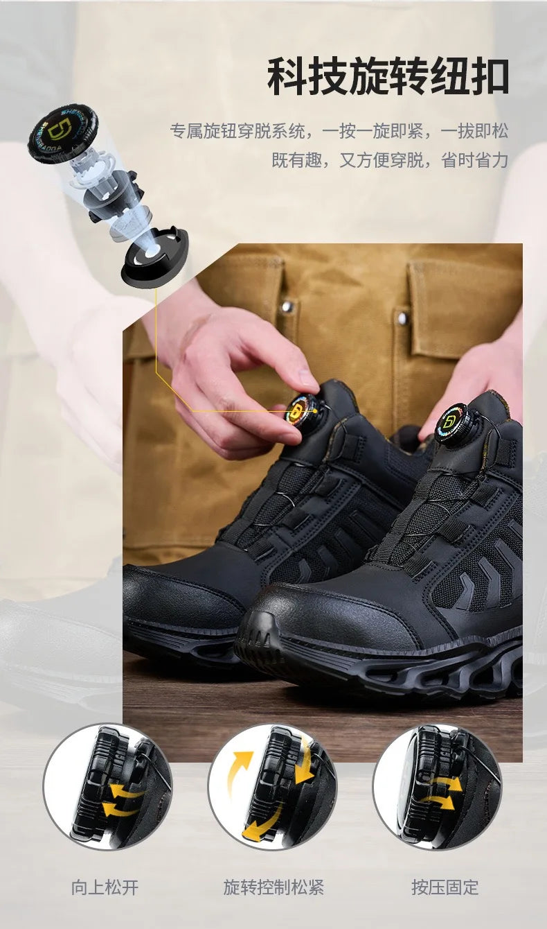 High-top men's all-season universal steel head anti-smash anti-puncture rotating buckle non-slip wear-resistant safety shoes GlowCart