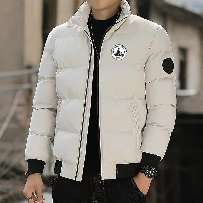 Cross-Border Men's Stand-Up Collar Cotton Coat Thickened Winter Warm Fashion Printed Zipper Cardigan Silk Cotton Jacket GlowCart