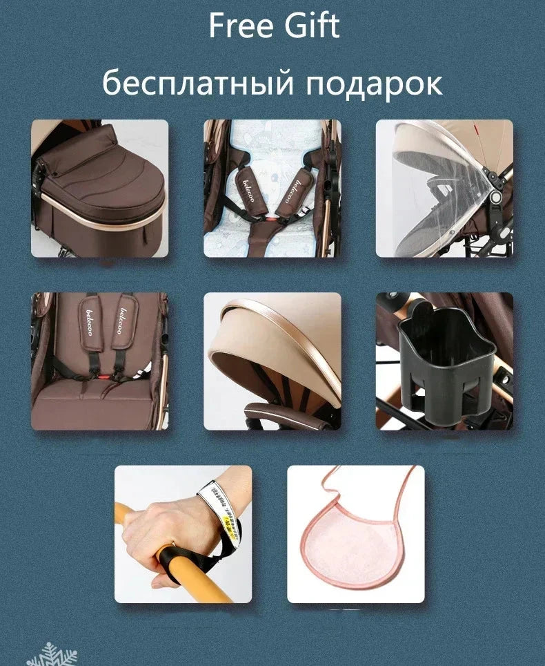 Baby stroller 3 in 1 with car seat 530D baby carriage removed sleeping basket two-way travel stroller High quality Belecoo GlowCart