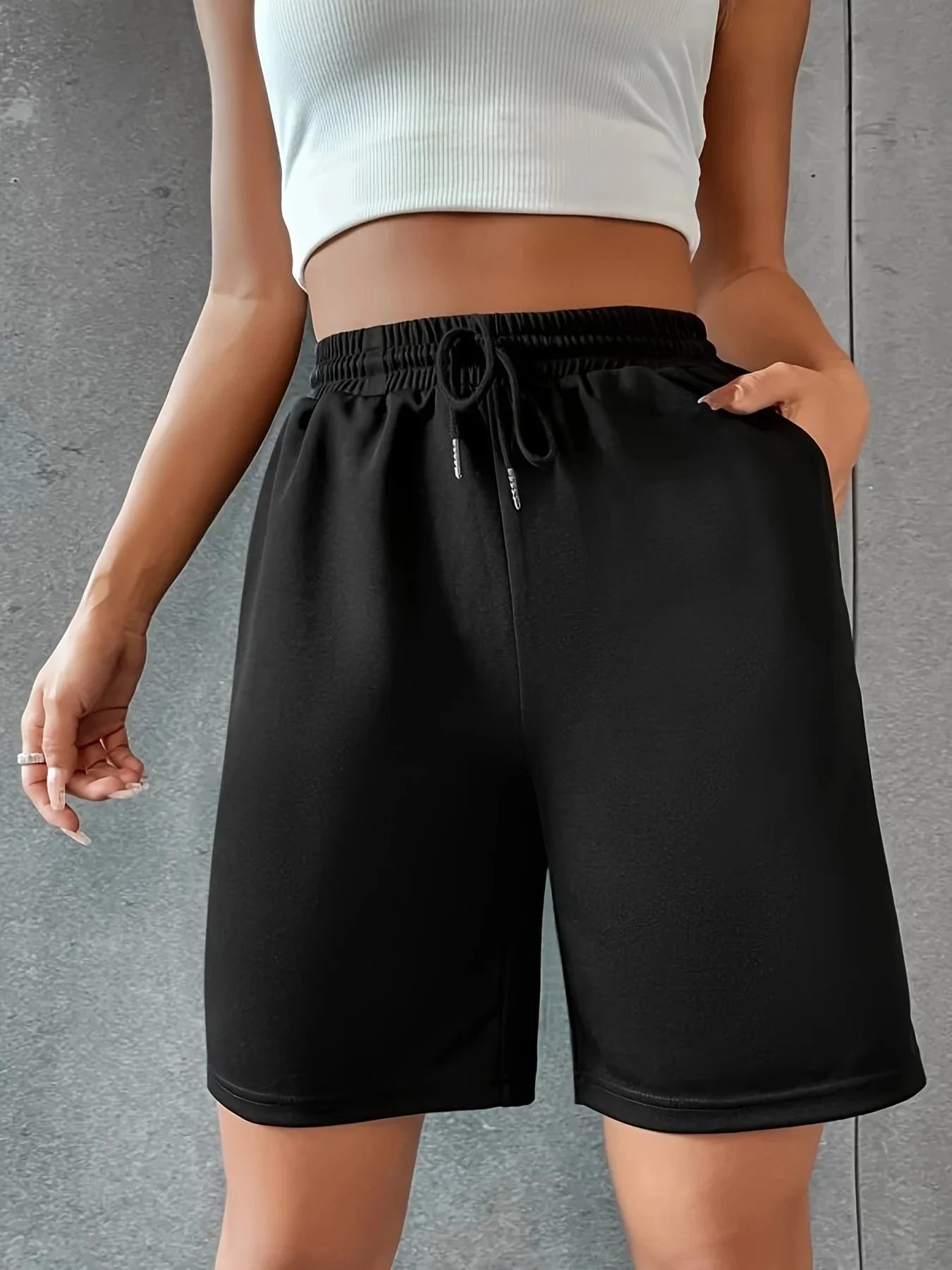 Women's sports shorts and sweatpants solid color pants with pockets and drawstrings loose knitted sweatpants GlowCart