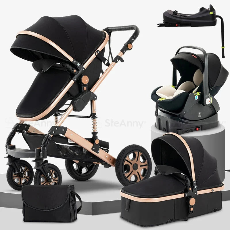 3 in 1 Baby Stroller,Baby Travel System,Baby Carriage 3in1 with Isofix Base,Foldable Newborn Pram,Reversible Standard Stroller GlowCart