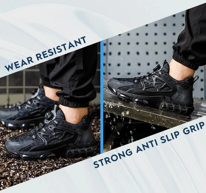 Rotating Button Safety Shoes Men Steel Toe Sneaker Air GlowCart