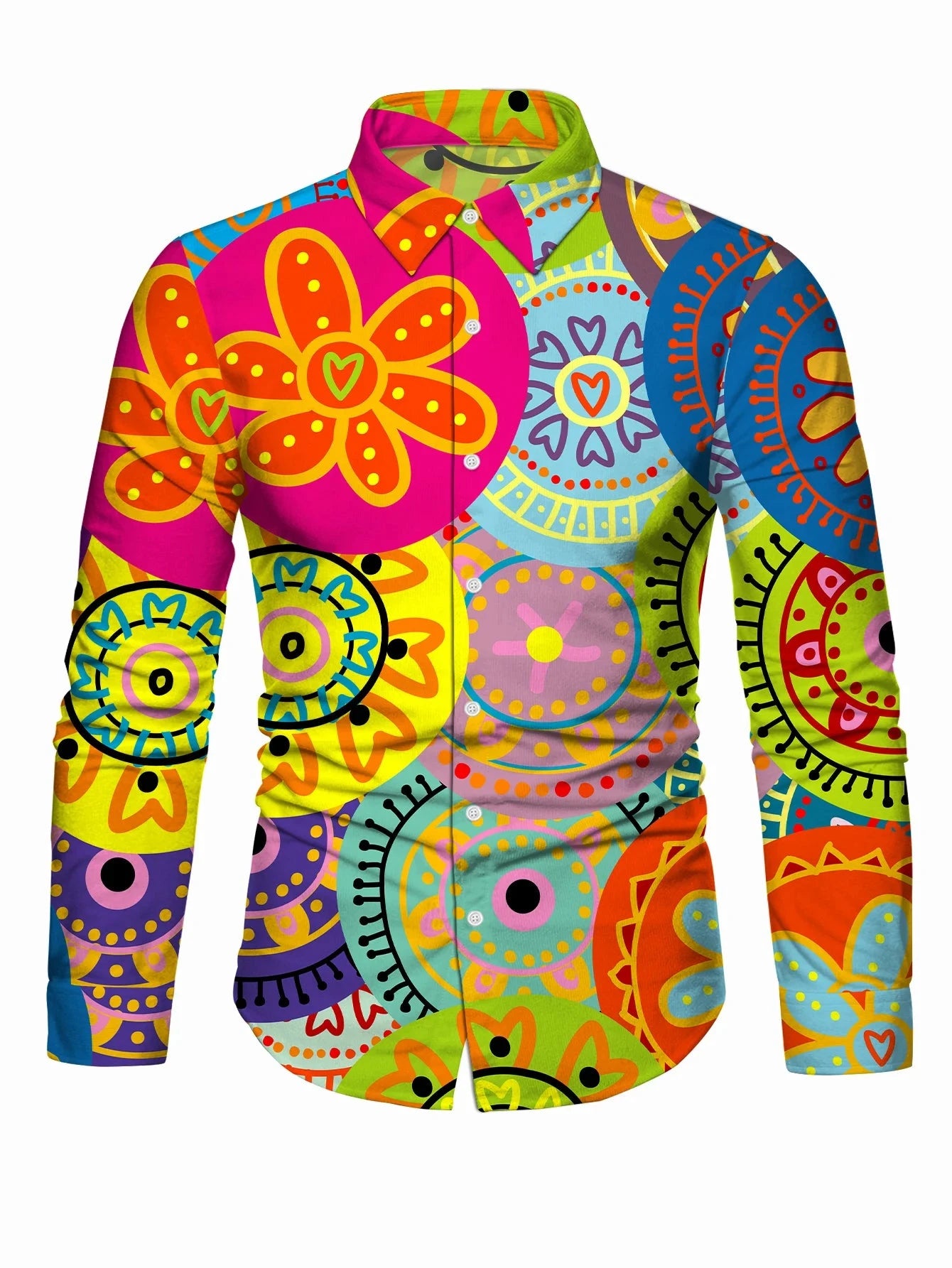 Men's long-sleeved shirts with bold abstract prints - bright GlowCart