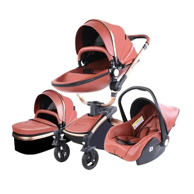 New High Quality baby stoller 3 /2 in 1 Baby Pram High Landscape Fold PU leather kinderwagen baby Carriage car Newborn pushchair GlowCart