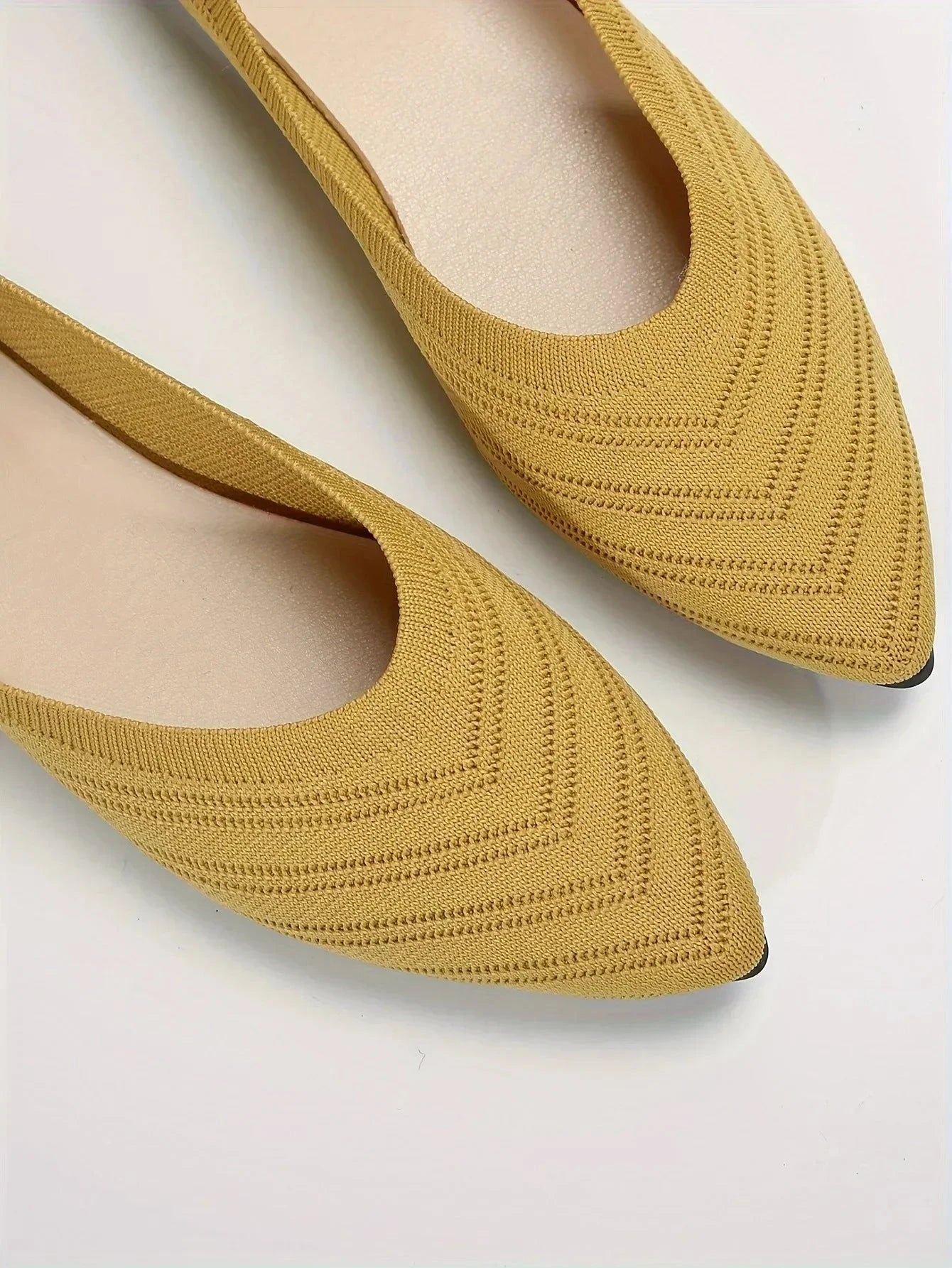 New 2024 Pointed Toe Flat Office Boat Solid Color Knitted GlowCart