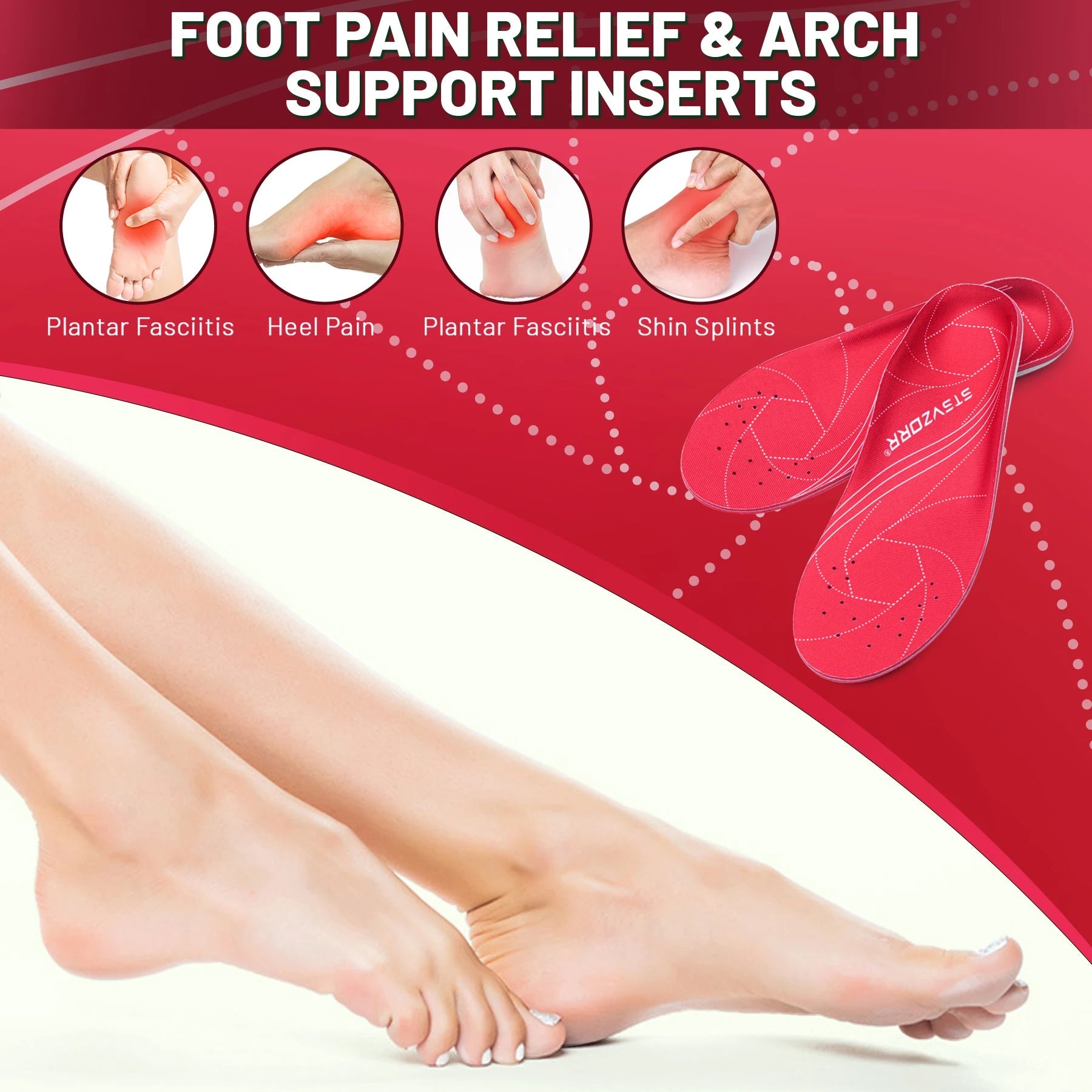 Arch Heavy Support Pain Relief Orthotics  Flat Foot Heel Pads Plantar Fasciitis Work Boots Insole Inserts for Men and Wome GlowCart