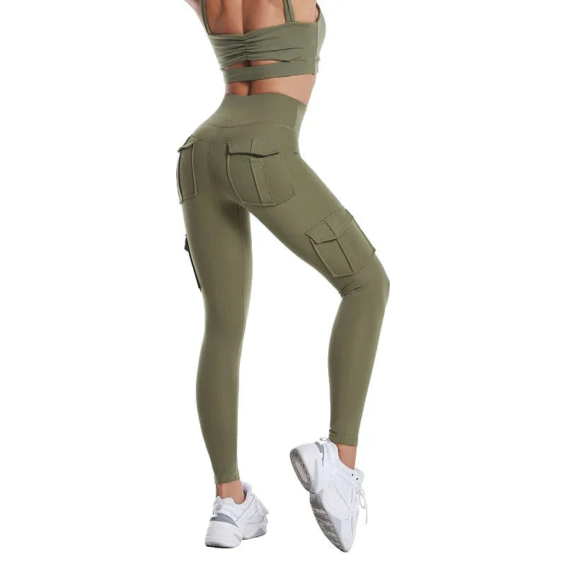 Multi-pocket Pants Yoga Leggings High Waist Solid Color Yoga GlowCart