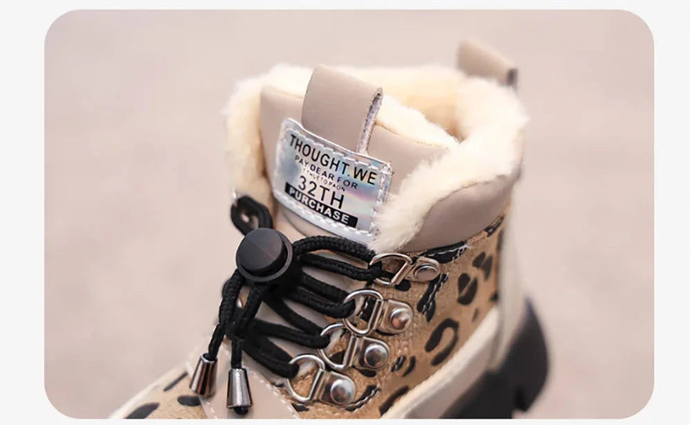 Leopard Fashion Snow Boots For Children Thick Warm Teenager Kid's Plush Boots Trend Fashion Boy's Girl's Warm Ankle Boots GlowCart