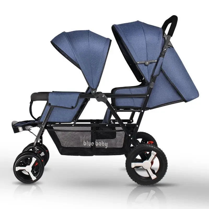 Twin Baby Stroller Front and Back Seat Lightweight Foldable Double Sitting and Lying Stroller Second Baby Stroller GlowCart