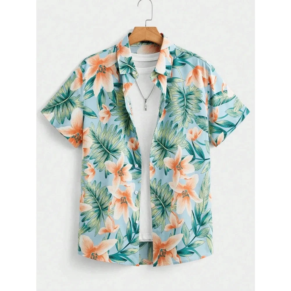 Hawaiian Shirt Man Print Casual Thin Beach Slim Fashion GlowCart