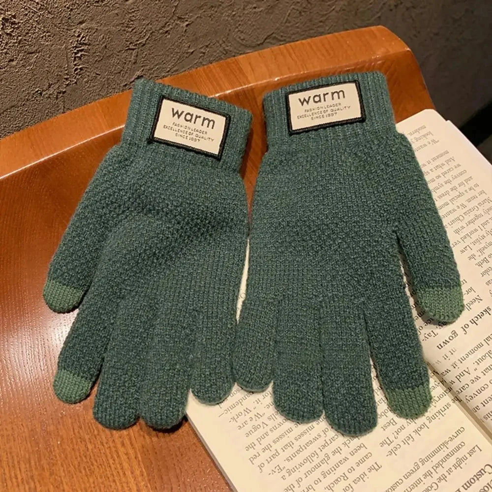 New Men Winter Warm Knitted Gloves Windproof Solid Color Touch Screen Gloves Thickened Plush Cycling Gloves GlowCart