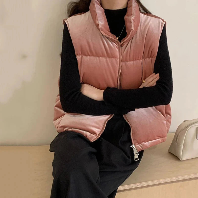 Autumn Winter Stand Collar Velvet Fluffy Puff Down Vest GlowCart