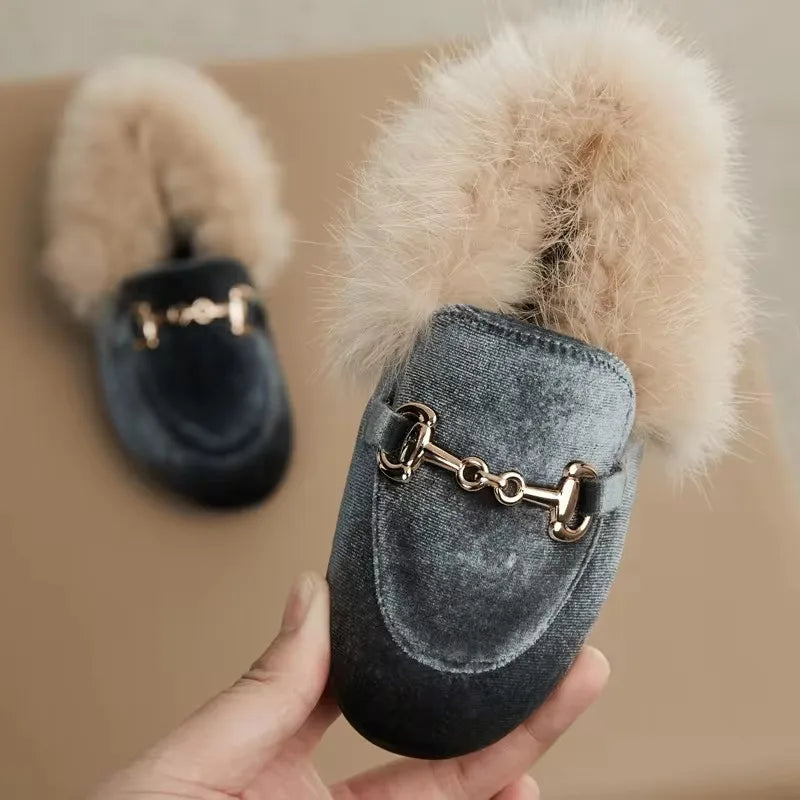 Winter Kids Fur Princess Shoes Baby Girls Velvet Brand Flats Children Slip On Shoes Toddler Fashion Dress Loafers Boys Moccasin GlowCart