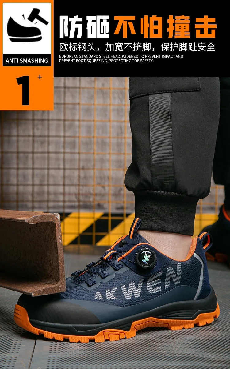 High-top men's all-season universal steel head anti-smash anti-puncture rotating buckle non-slip wear-resistant safety shoes GlowCart