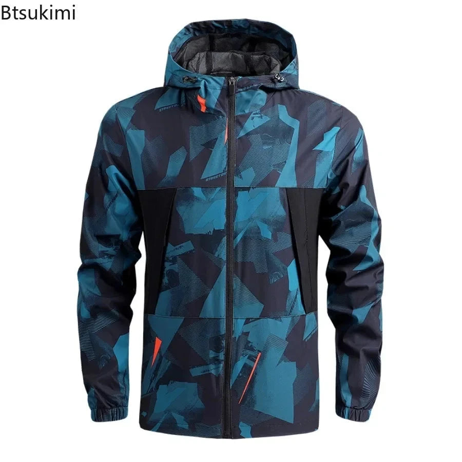 2025 Men's Windbreaker Hooded Jackets Man Hiking Outdoor GlowCart