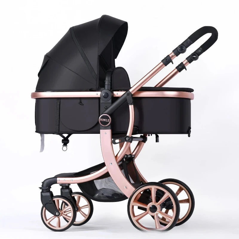 High View 2-in-1 Baby Stroller Two-way Detachable Sleeping Basket Lightweight Travel Stroller Luxury Baby Carriage GlowCart