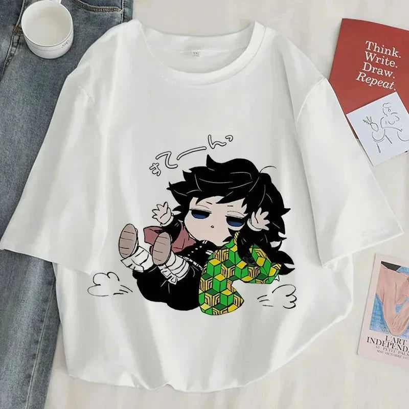 Demon Slayer Print T Shirt Women Harajuku Aesthetic White GlowCart