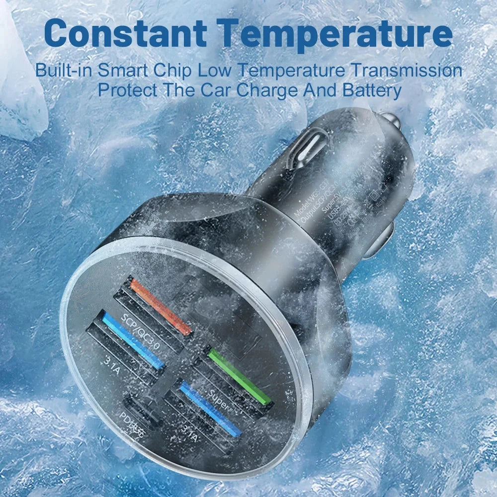 4usb PD 250W Car Charger Type C Fast Charging Auto Mobile GlowCart