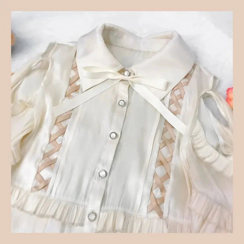 SOIOMES European White Lace Chiffon Lolita Top with Black GlowCart