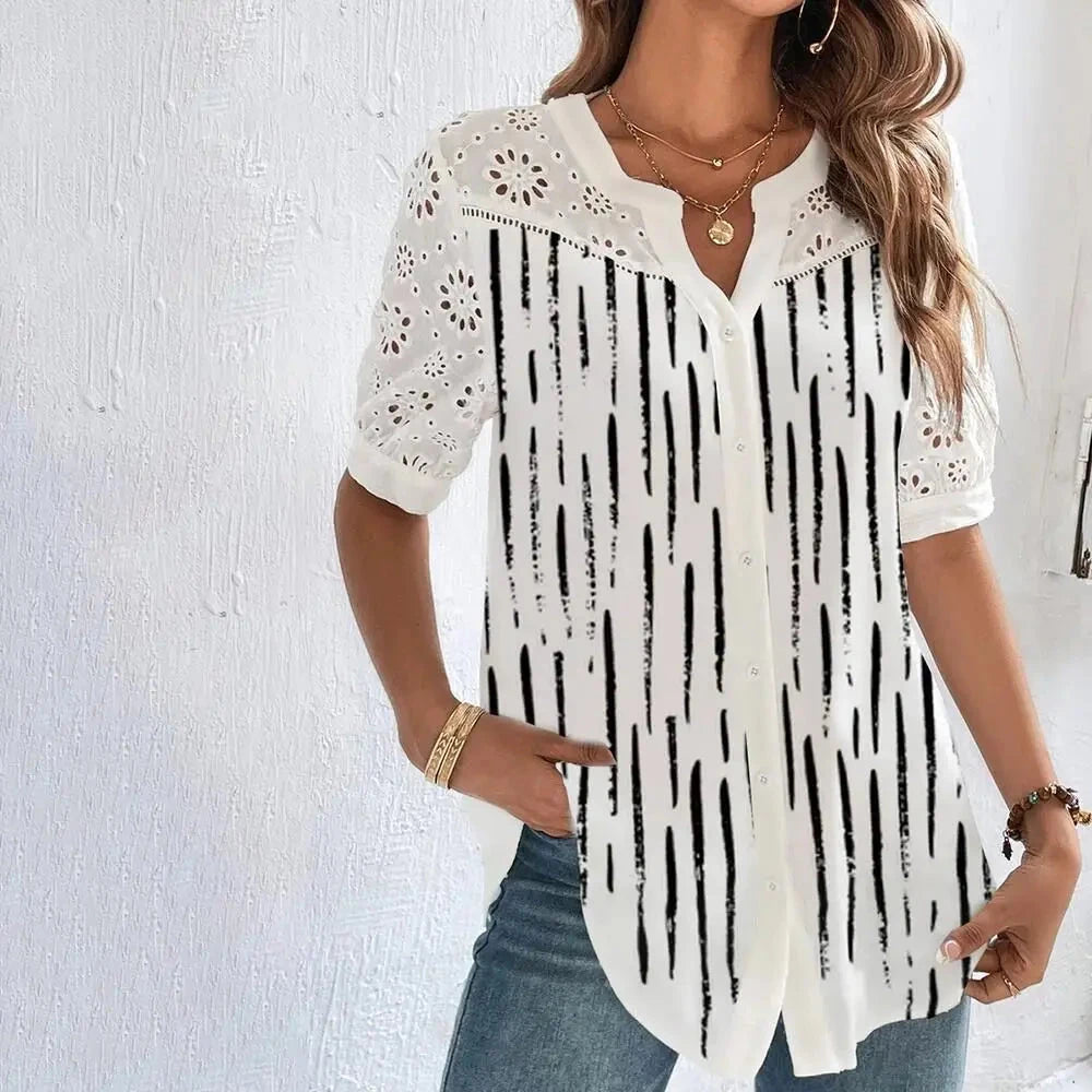 Temperament Casual Lace Woman Shirt Fashion Loose Shirt GlowCart