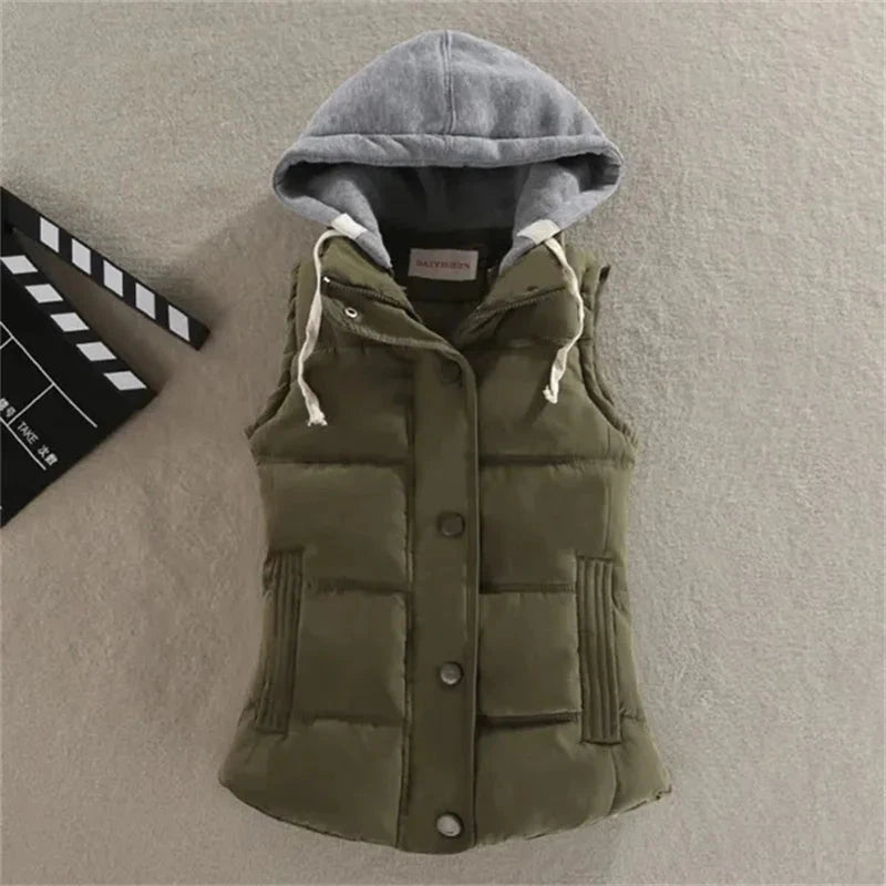 Women Autumn Winter Short Down Vest Hooded Warm Casual GlowCart
