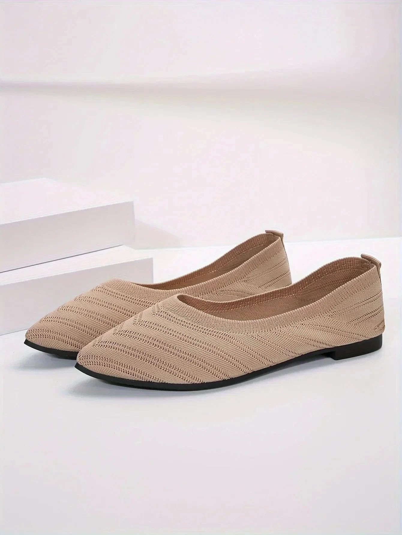 New 2024 Pointed Toe Flat Office Boat Solid Color Knitted GlowCart