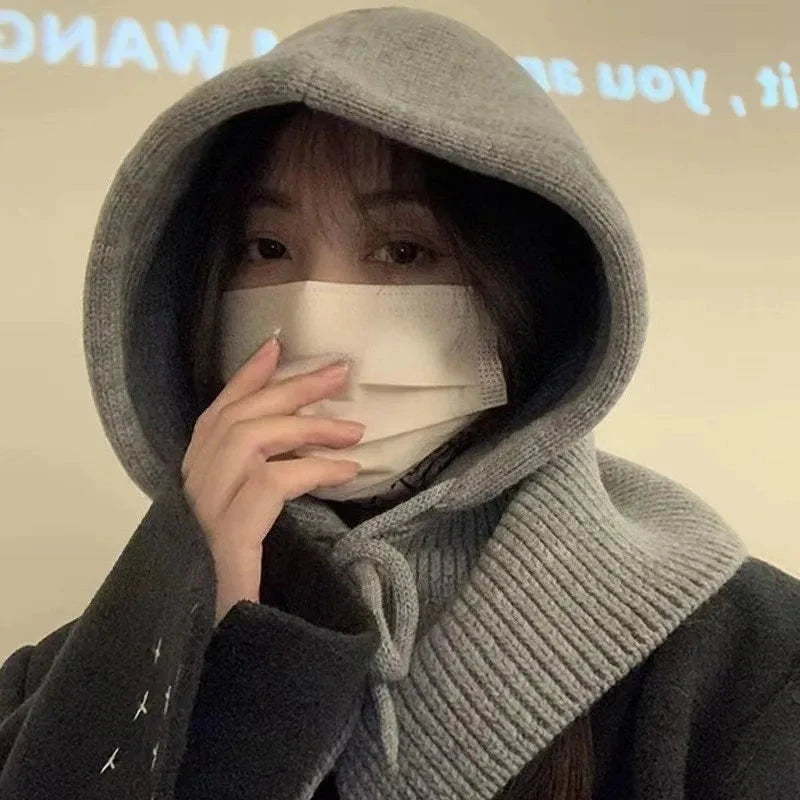 Knitted Hooded Caps Winter Balaclava Hats Women Korean Style GlowCart
