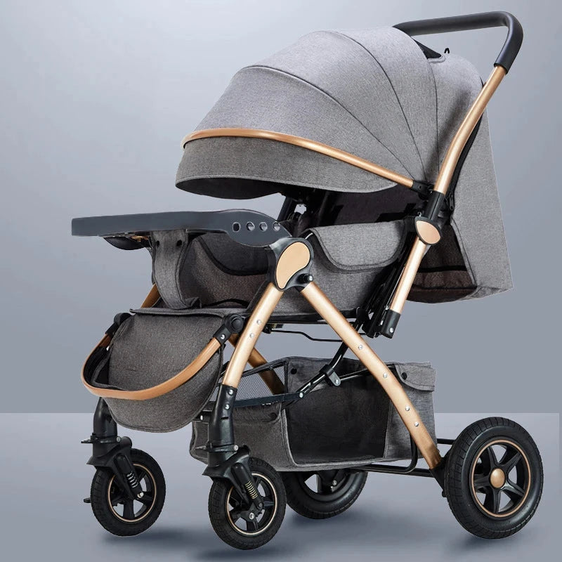 Four-wheel Strollers High Landscape Strollers Baby Car Trolley Pram Baby Carriage Foldable and Washable Multifunctional Stroller GlowCart
