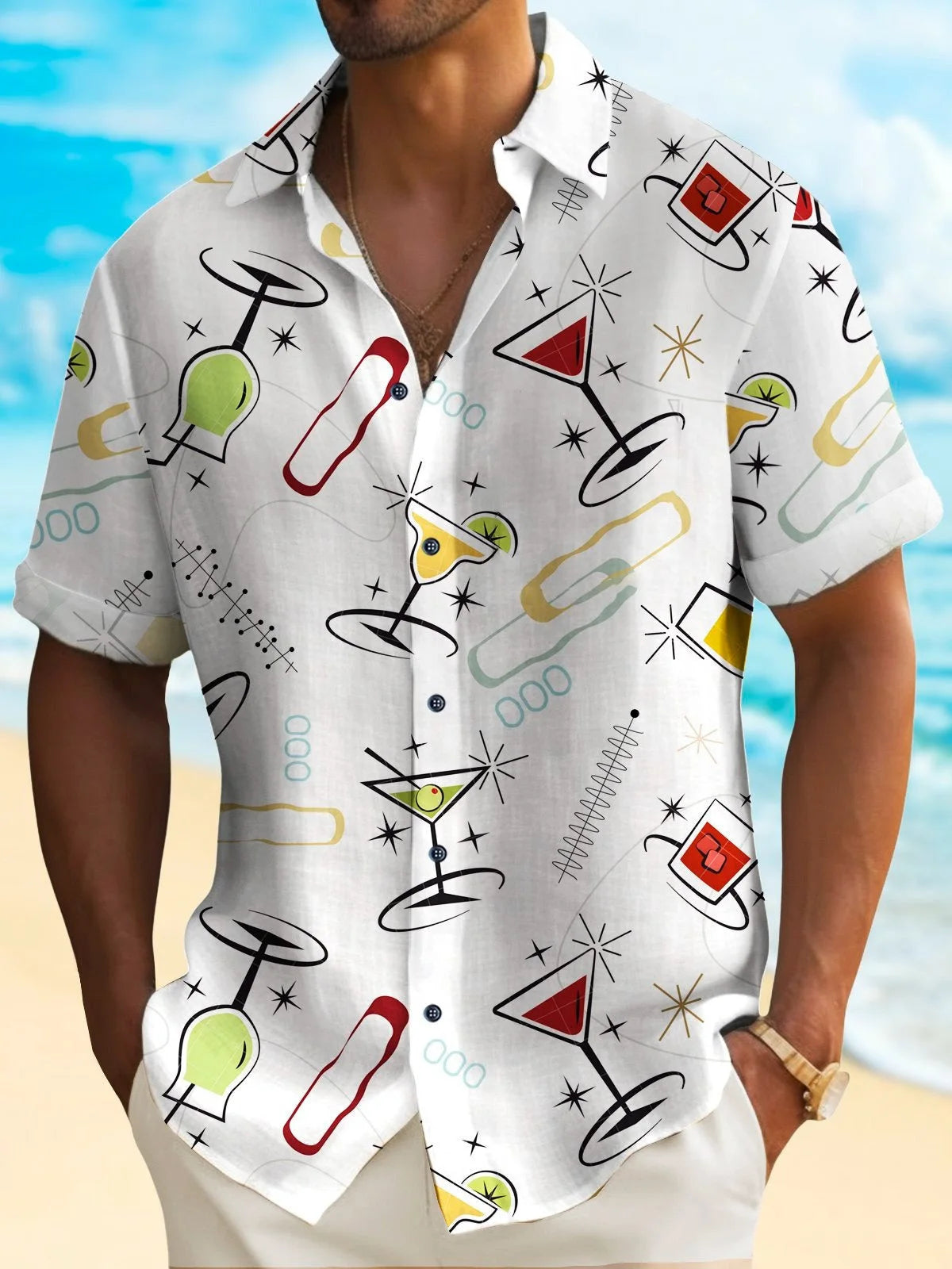 New Hawaii Spring/Summer Fashion Leisure Street Walk Tourist Beach Printed Full Open Short Sleeve Button Shirt, XS-5XL GlowCart