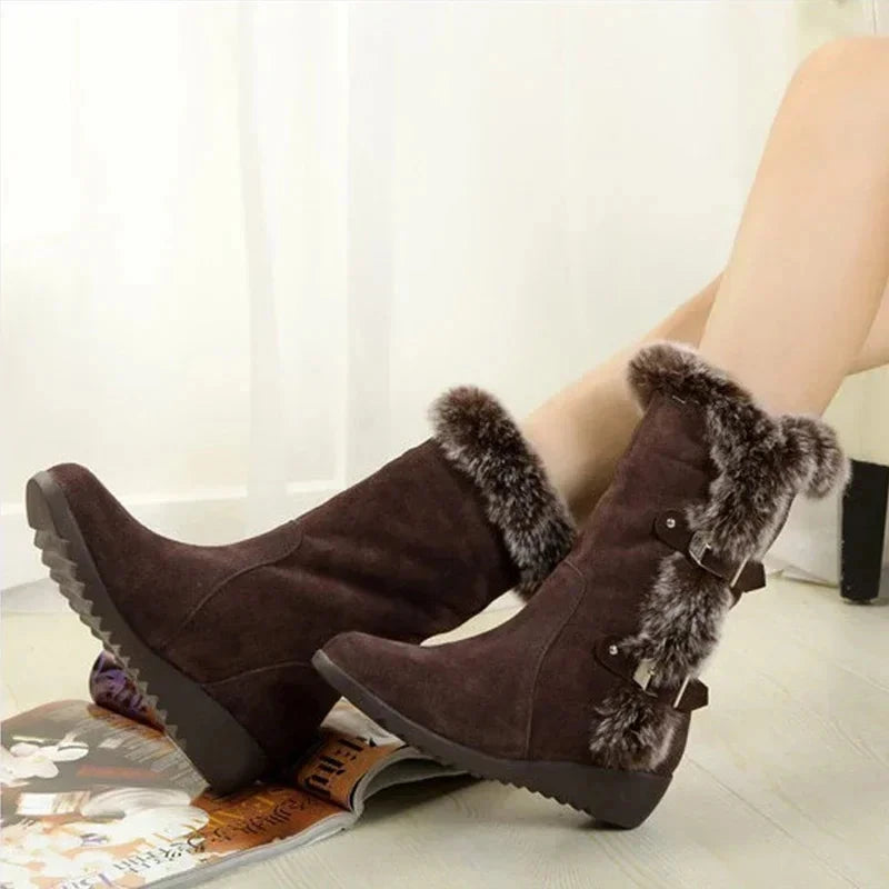 New Winter Women Boots Casual Warm Fur Mid-Calf Boots shoes GlowCart