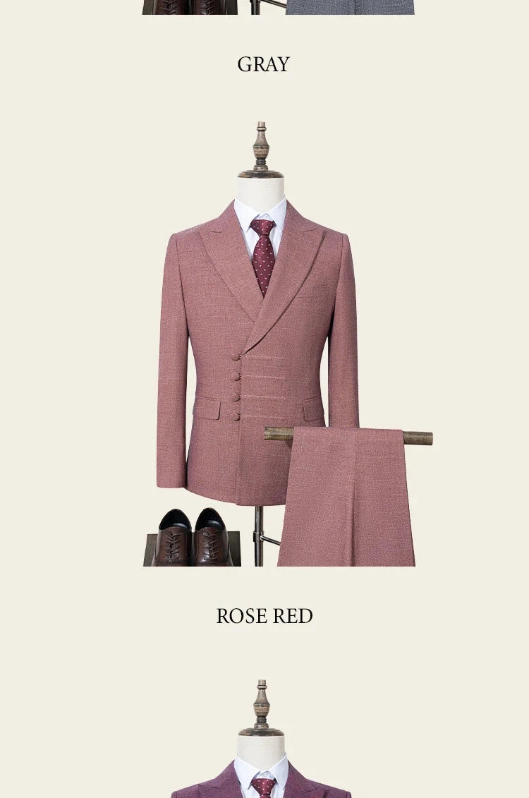 ST Cassy Elegant man suit for wedding peach Slim Fit Double GlowCart
