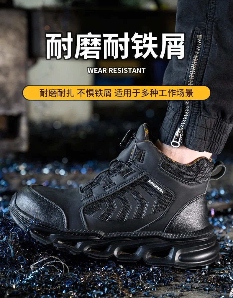 High-top men's all-season universal steel head anti-smash anti-puncture rotating buckle non-slip wear-resistant safety shoes GlowCart