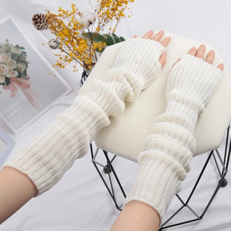 Women Long Fingerless Gloves Soft Female Glove Lolita Kawaii GlowCart