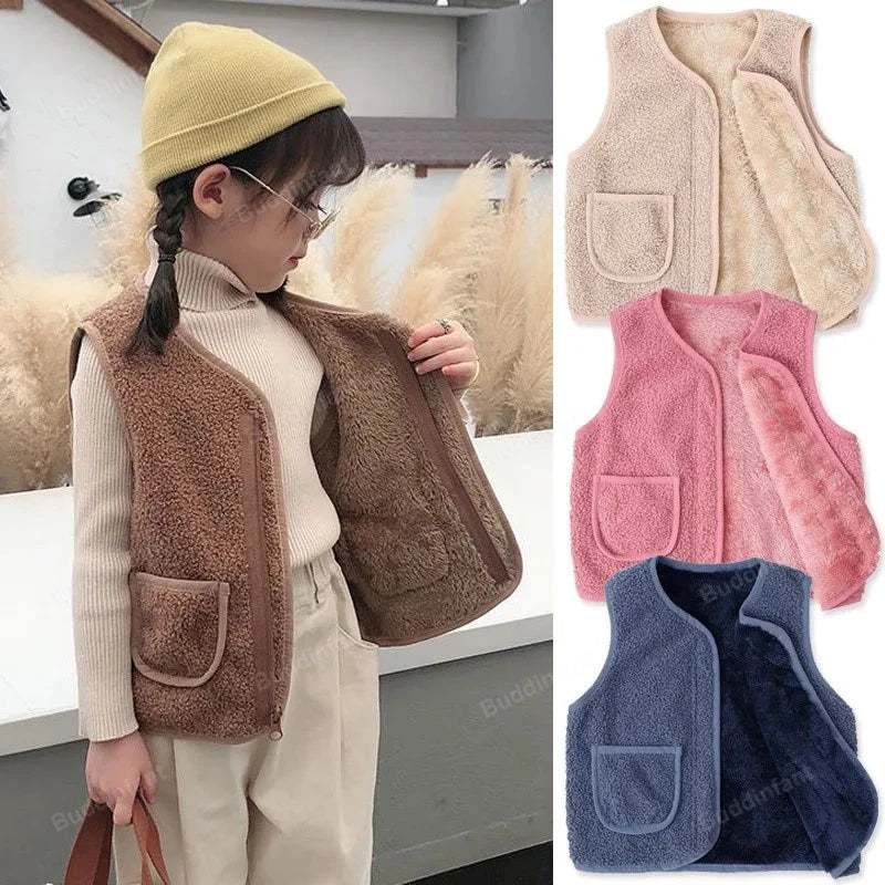 Baby Girl Boys Waistcoat Fleece Soft Warm Vest Autumn Winter Sleeveless Jacket for Children Boy Outerwear Toddler Coat Clothes GlowCart