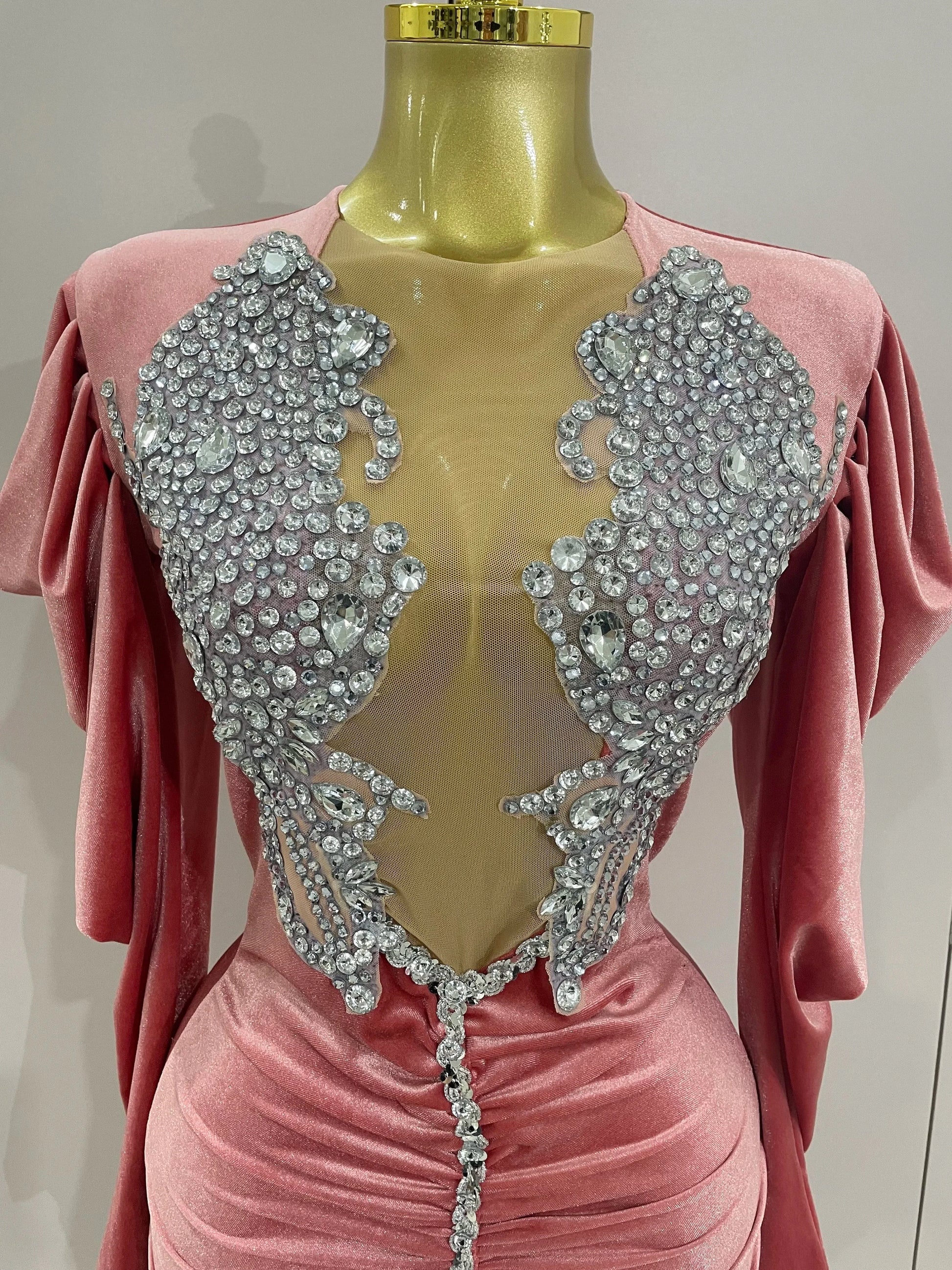 Luxury Sparkly Crystals Sexy Mesh White Velvet Short Dress GlowCart