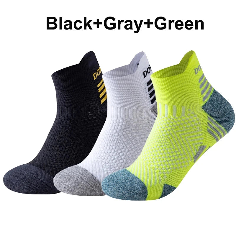 3 Pairs Marathon Socks Men Women Professional Sport Ankle Running Socks Thickened Cushioned Tube Low Cut Fitness Short Sock Mesh GlowCart