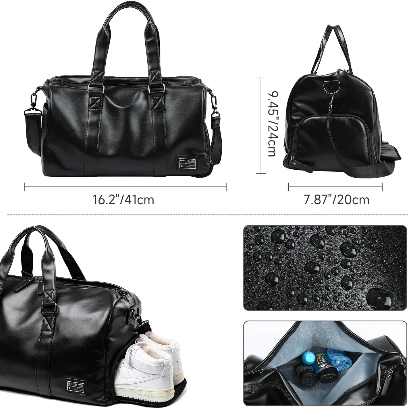 Leather Travel Duffel Bag for Men Women, Vintage Waterproof GlowCart