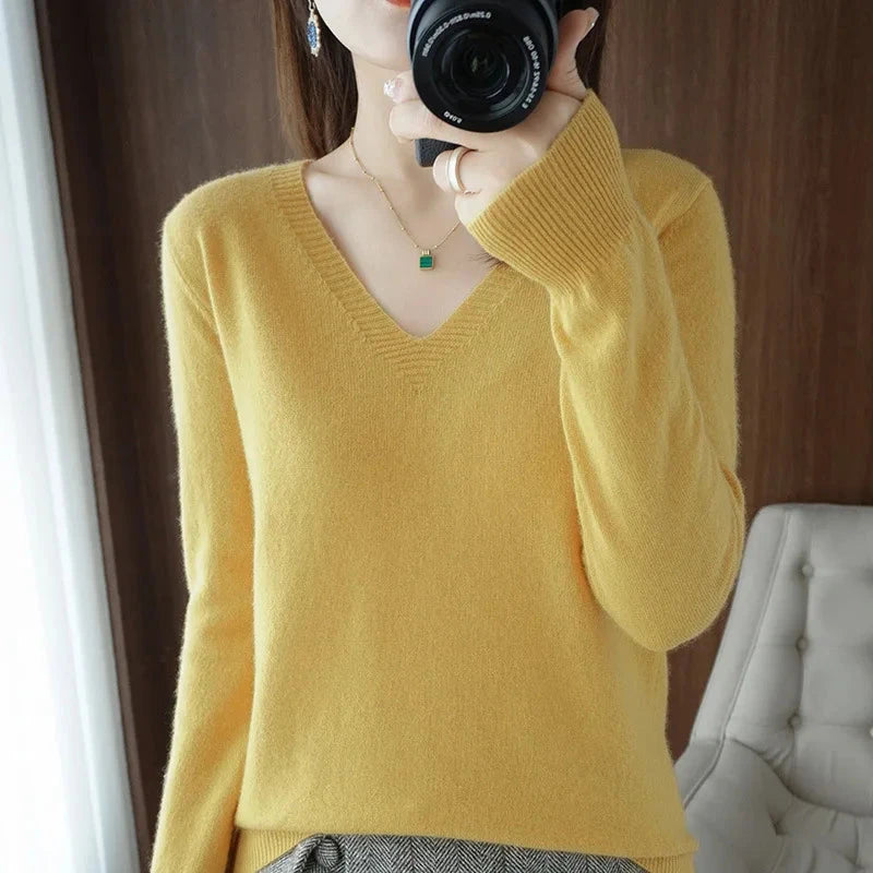 Women's Sweater 2025 Autumn Winter Knitted Pullovers V-neck GlowCart