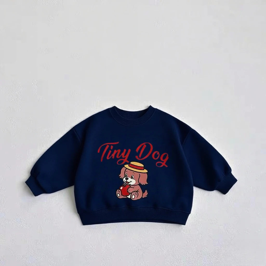 Lovely Tops Baby Boys Solid Color Long Sleeve Cartoon Little Dog Print Hoodie Beige Pink Clothing Child New 2025 Autumn Popular GlowCart