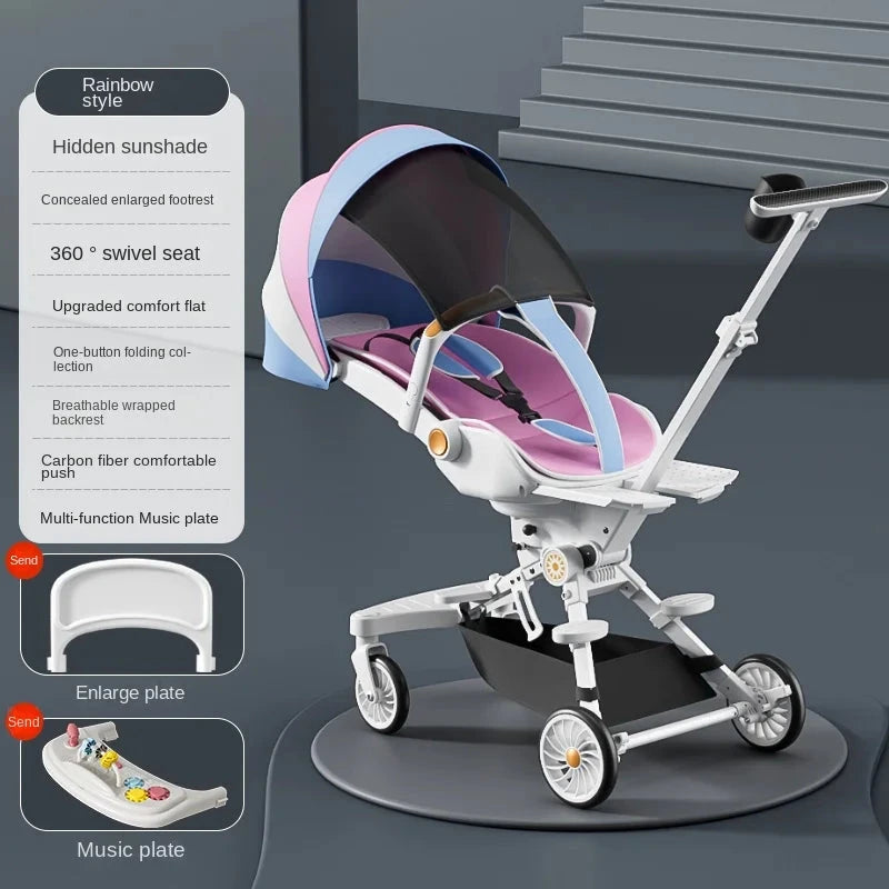 Can Sit and Lie Down Ultra-lightweight High Landscape Three-speed Adjustable Two-way One-touch Folding Baby Walking Stroller GlowCart