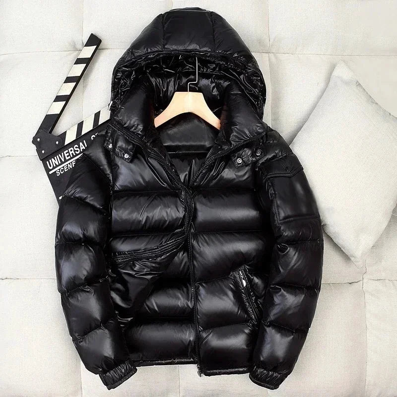 New Winter Men Black Shiny Puffer Jackets Hooded Casual Duck GlowCart
