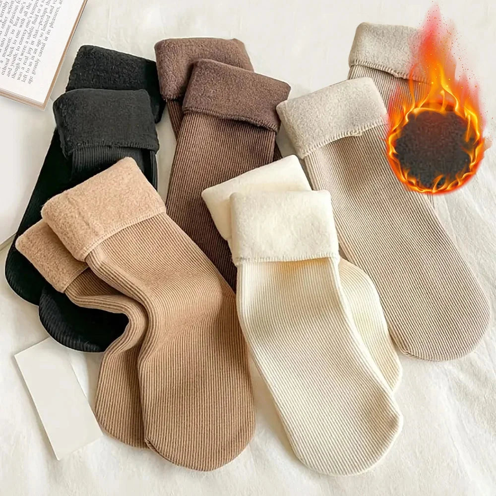 5pairs Winter Warm Solid Women Socks Thicken Thermal Socks GlowCart