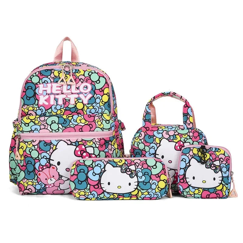 Hello Kittys 4pcs Backpack Set, Pencil Case, Shoulder Bag, Wallet Set, Kuromsi School Bag, Melody Casual Outdoor Daypack GlowCart