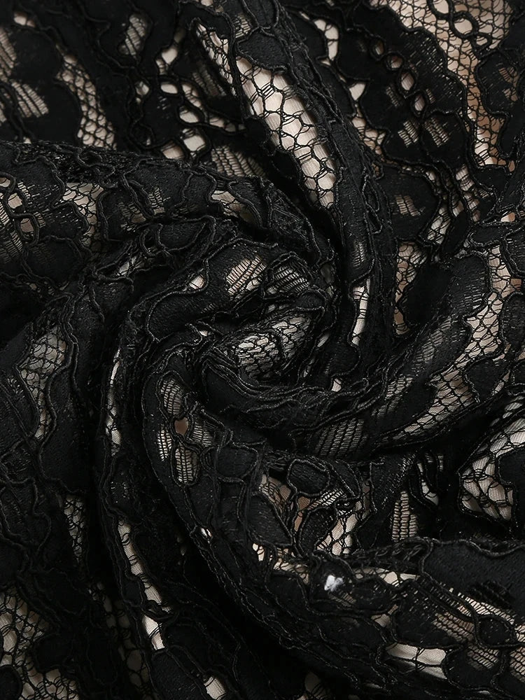 Sexy Spaghetti Strap V Neck Lace Long Dress Women Black GlowCart