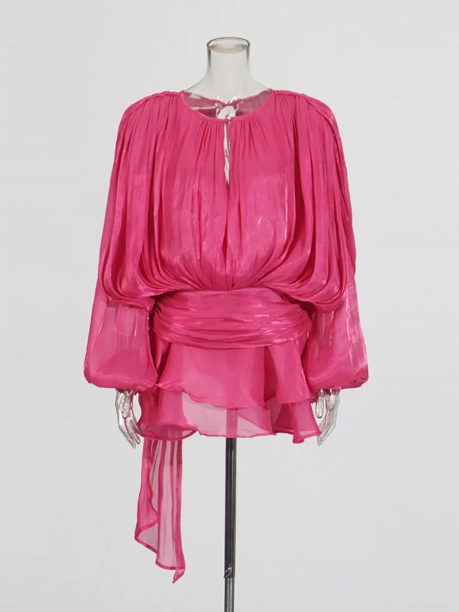 TWOTWINSTYLE Solid Patchwork Lace Up Blouse Mini Dresses For GlowCart