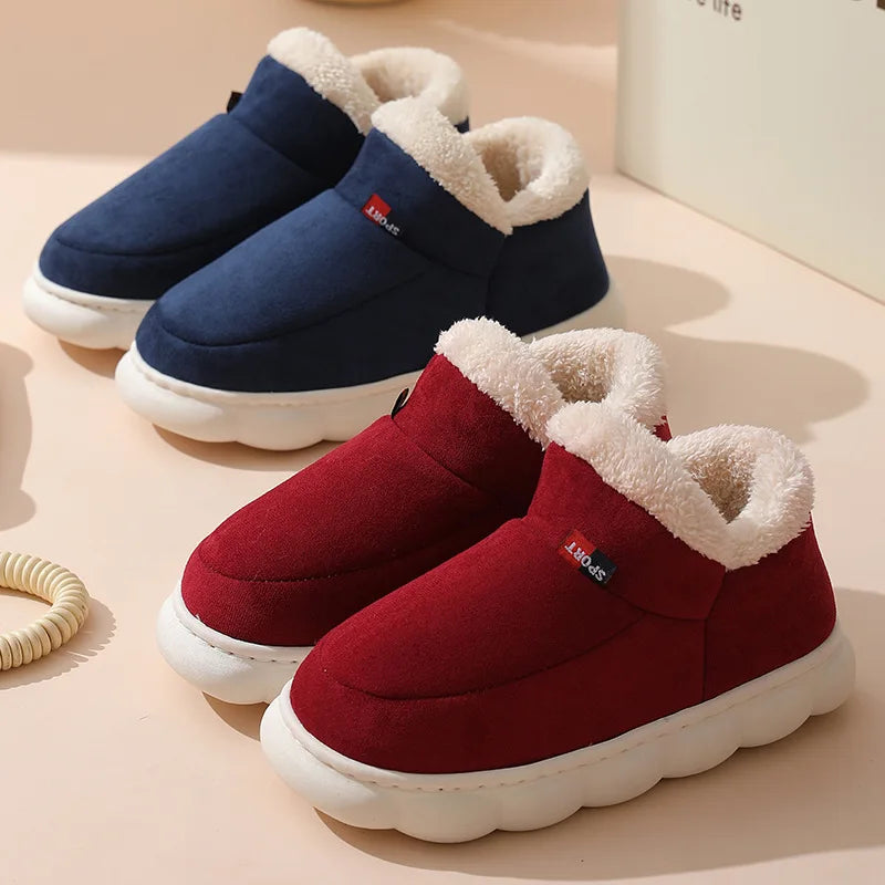 Smile PoP Winter Plush Men Cotton Shoes Warm Plush Men House Slippers Outdoor Soft Non Slip Women's Shoes Casual Furry Men Shoes GlowCart