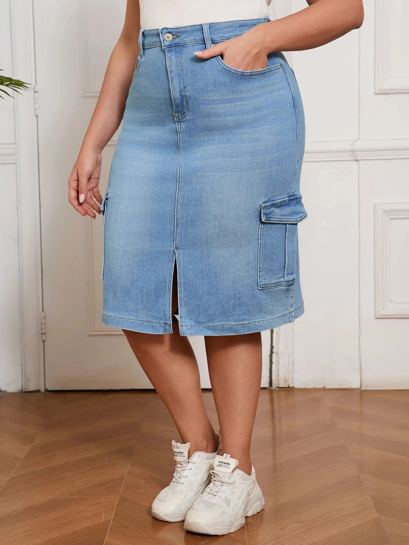 Trendy Women's Multi Pocket Denim Cargo Skirt Loose Fit Street Style Outfit Fashion Clothing for Cool Urban and Youthful Vibes GlowCart