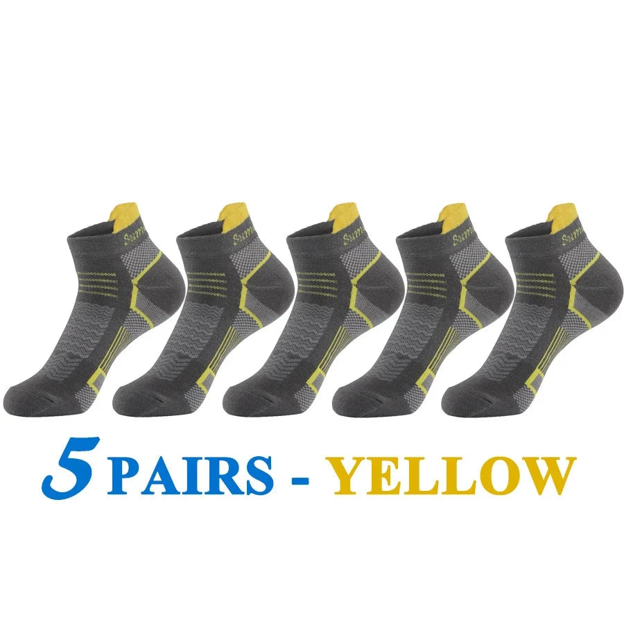 5 Pairs/Lot Running Socks Men Casual Outdoor Sports Cotton Black Grey Blue Athletic Stripes 14 Colors Travel Male Husband Gifts GlowCart