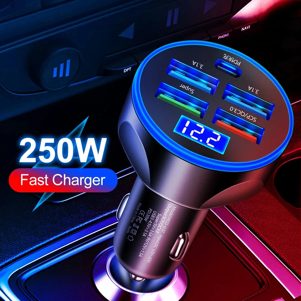 4usb PD 250W Car Charger Type C Fast Charging Auto Mobile GlowCart