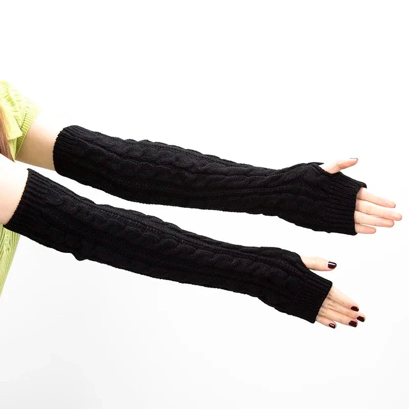 Women's Winter Mitten Knitted Arm Warmers Long Fingerless GlowCart